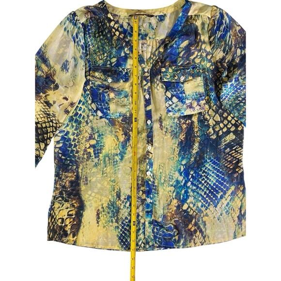 Mushka by Sienna Rose Womens Large Button Blouse Sheer Top 3/4 Sleeve Roll Tab - Picture 5 of 10